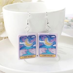 The Moon Tarot Card Earrings - Lavender